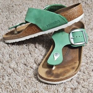 Birkenstock Gizeh Big Buckle Sandals Green Leather Sz 41